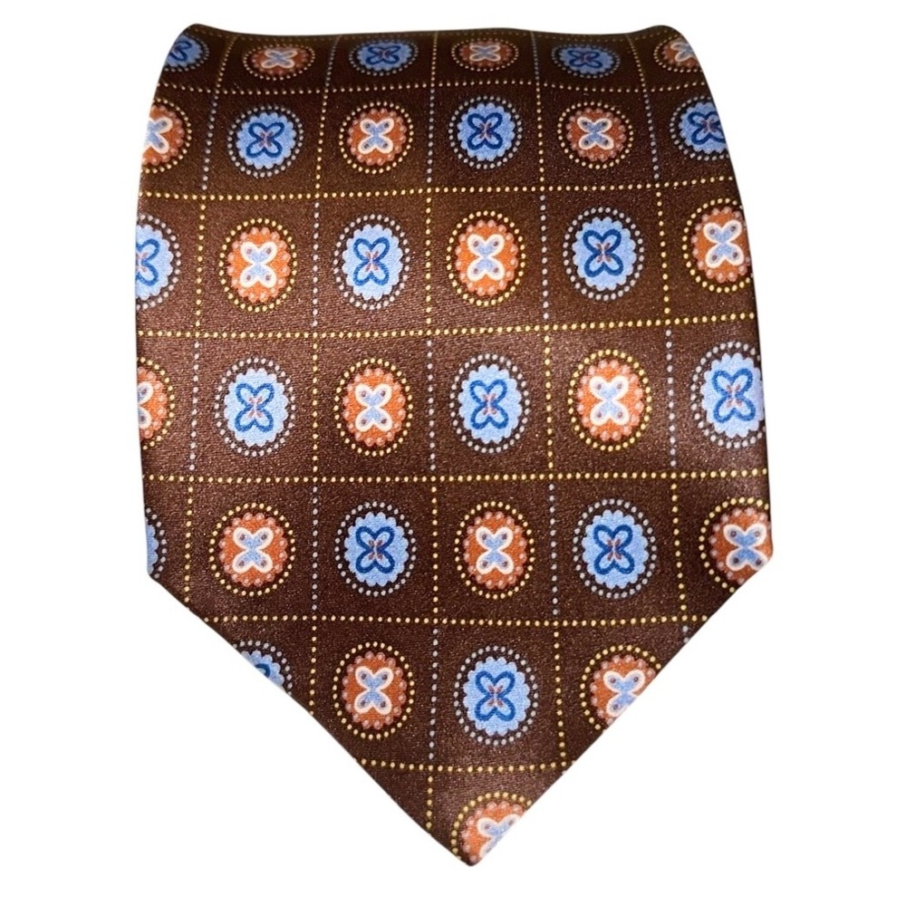 JoS. A. Bank Mens Tie 100% Silk Made in Italy Brown Geometric Floral 60x3.5”